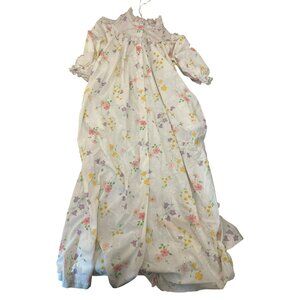 Vintage Miss Elaine Floral Long Nightgown With Lace Trim One Size IMPERFECT Read